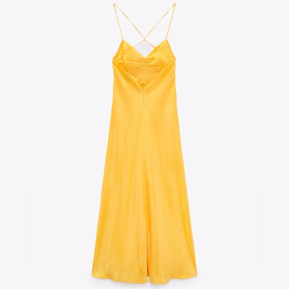 Zara Yellow Satin Effect Midi Dress NWT - Picture 7 of 10